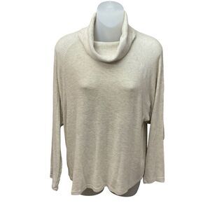 Lush Sweater Cowl Neck Tan Oatmeal Lightweight Soft Knit Ribbed Women Small